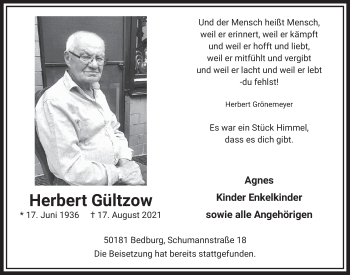 Anzeige von Herbert Gültzow von  Werbepost 
