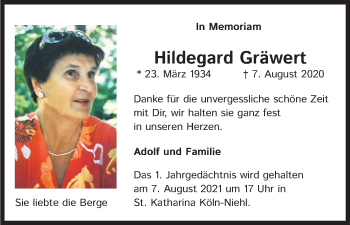 Anzeige von Hildegard Gräwert von Kölner Stadt-Anzeiger / Kölnische Rundschau / Express