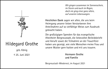 Anzeige von Hildegard Grothe von Kölner Stadt-Anzeiger / Kölnische Rundschau / Express