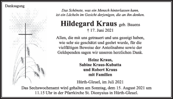 Anzeige von Hildegard Kraus von  Wochenende 