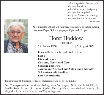 Anzeige von Horst Hoddow von Kölner Stadt-Anzeiger / Kölnische Rundschau / Express