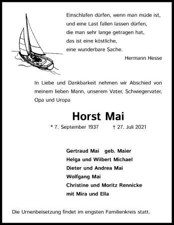 Anzeige von Horst Mai von Kölner Stadt-Anzeiger / Kölnische Rundschau / Express