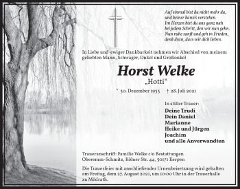 Anzeige von Horst Welke von  Werbepost 