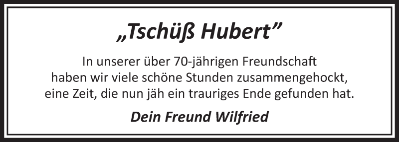  Traueranzeige für Hubert  vom 20.08.2021 aus  Wochenende 