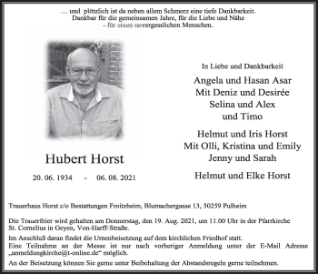 Anzeige von Hubert Horst von  Wochenende 