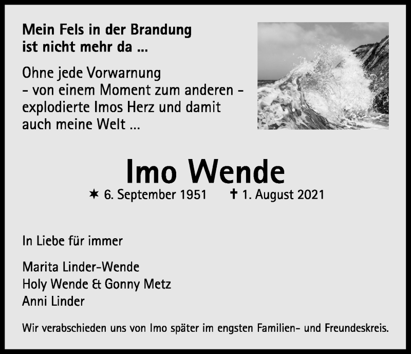  Traueranzeige für Imo Wende vom 14.08.2021 aus Kölner Stadt-Anzeiger / Kölnische Rundschau / Express