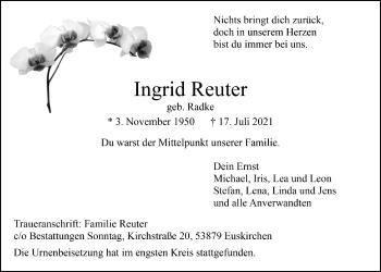 Anzeige von Ingrid Reuter von  Blickpunkt Euskirchen 