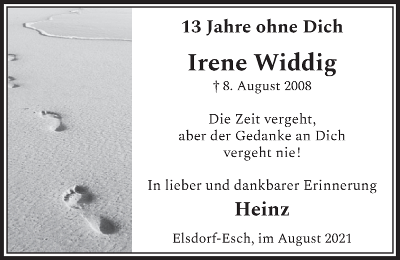  Traueranzeige für Irene Widdig vom 06.08.2021 aus  Werbepost 