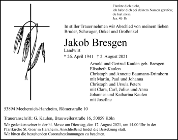 Anzeige von Jakob Bresgen von  Blickpunkt Euskirchen 