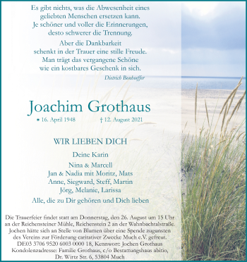 Anzeige von Joachim Grothaus von Kölner Stadt-Anzeiger / Kölnische Rundschau / Express