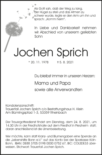 Anzeige von Jochen Sprich von  Schaufenster/Blickpunkt 