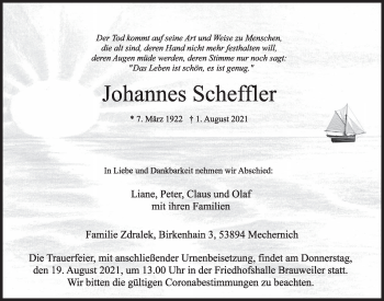 Anzeige von Johannes Scheffler von  Wochenende 