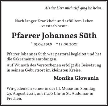Anzeige von Johannes Süth von  Wochenende 