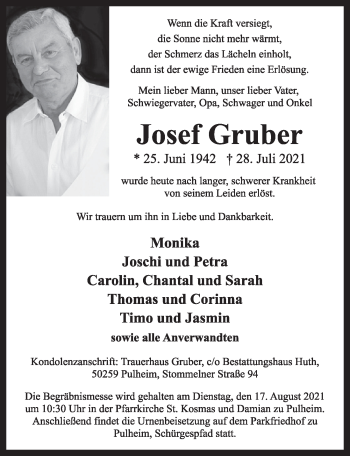 Anzeige von Josef Gruber von  Wochenende 