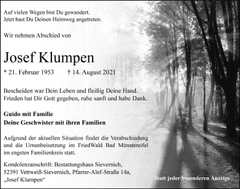 Anzeige von Josef Klumpen von  Blickpunkt Euskirchen 