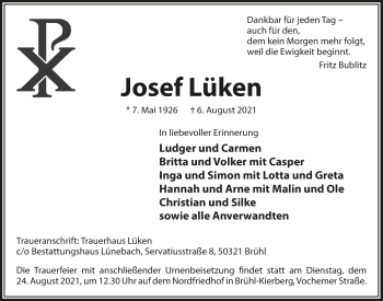Anzeige von Josef Lüken von  Schlossbote/Werbekurier 