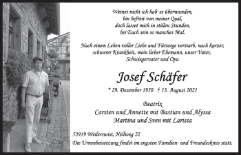 Anzeige von Josef Schäfer von  Werbepost 