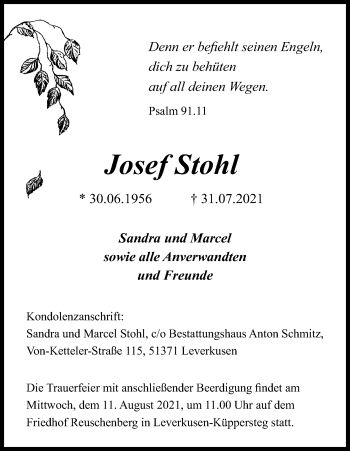 Anzeige von Josef Stohl von Kölner Stadt-Anzeiger / Kölnische Rundschau / Express