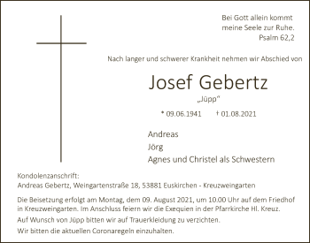 Anzeige von Josef Gebertz Gebertz von  Blickpunkt Euskirchen 