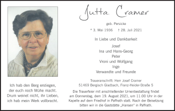 Anzeige von Jutta Cramer von Kölner Stadt-Anzeiger / Kölnische Rundschau / Express