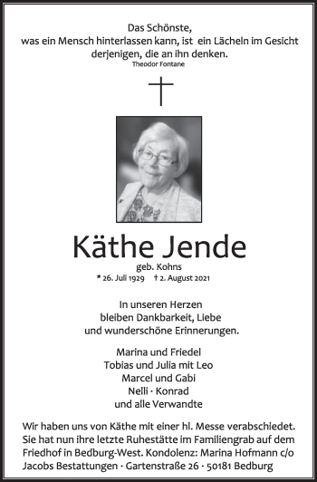 Anzeige von Käthe Jende von  Werbepost 