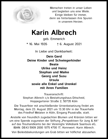 Anzeige von Karin Albrech von Kölner Stadt-Anzeiger / Kölnische Rundschau / Express