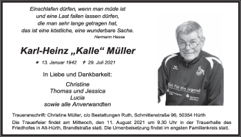 Anzeige von Karl-Heinz Müller von  Wochenende 