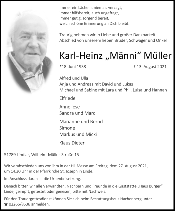 Anzeige von Karl-Heinz Müller von Kölner Stadt-Anzeiger / Kölnische Rundschau / Express