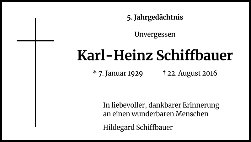  Traueranzeige für Karl-Heinz Schiffbauer vom 21.08.2021 aus Kölner Stadt-Anzeiger / Kölnische Rundschau / Express