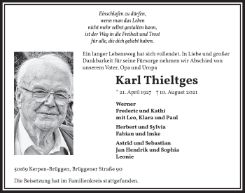 Anzeige von Karl Thieltges von  Werbepost 