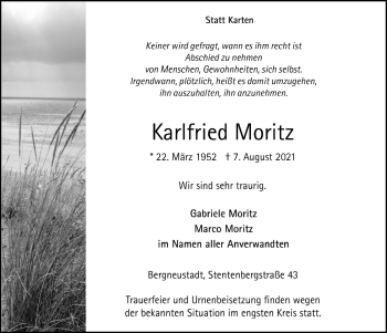 Anzeige von Karlfried Moritz von  Anzeigen Echo 