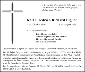 Anzeige von Karl Friedrich Richard Illgner von Kölner Stadt-Anzeiger / Kölnische Rundschau / Express