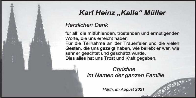  Traueranzeige für Karl Heinz Müller vom 27.08.2021 aus  Wochenende 