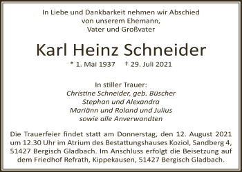 Anzeige von Karl Heinz Schneider von  Bergisches Handelsblatt 