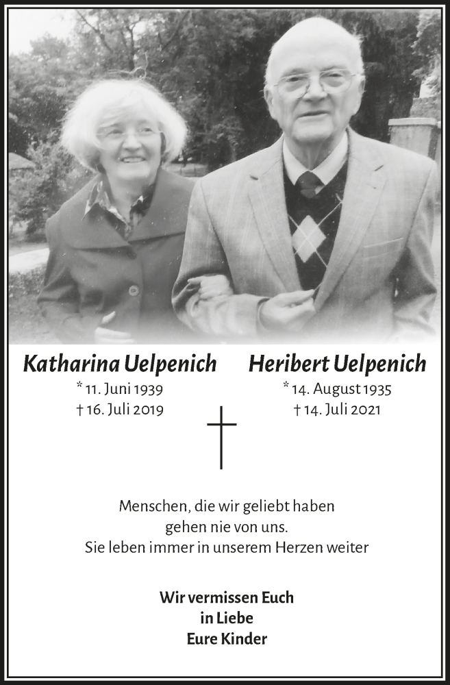  Traueranzeige für Katharina Uelpenich vom 14.08.2021 aus  Blickpunkt Euskirchen 