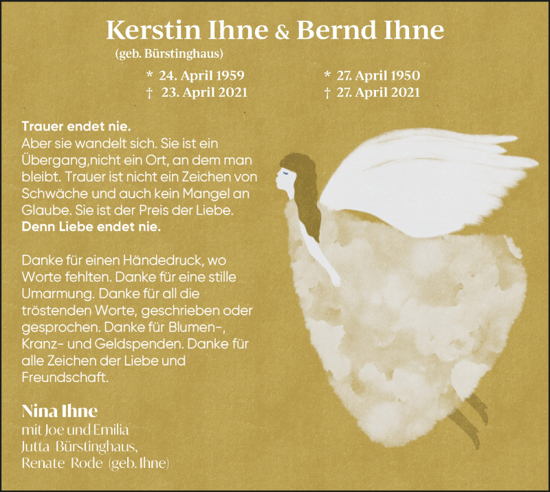  Traueranzeige für Kerstin Ihne vom 13.08.2021 aus  Anzeigen Echo 