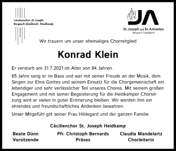 Anzeige von Konrad Klein von Kölner Stadt-Anzeiger / Kölnische Rundschau / Express