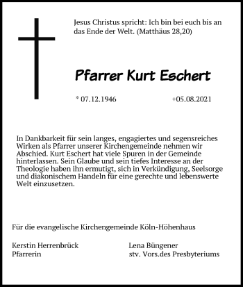 Anzeige von Kurt Eschert von Kölner Stadt-Anzeiger / Kölnische Rundschau / Express