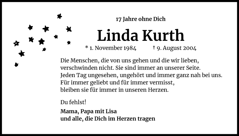  Traueranzeige für Linda Kurth vom 09.08.2021 aus Kölner Stadt-Anzeiger / Kölnische Rundschau / Express