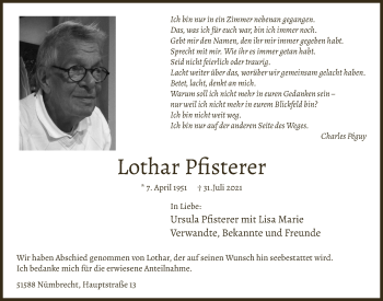 Anzeige von Lothar Pfisterer von  Lokalanzeiger 