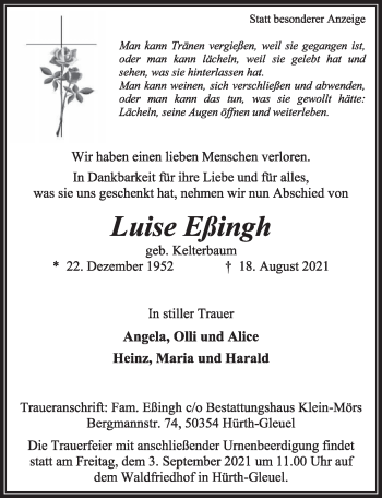 Anzeige von Luise Eßingh von  Wochenende 