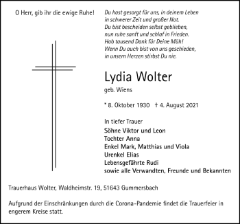Anzeige von Lydia Wolter von  Anzeigen Echo 