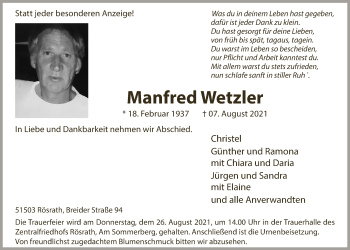 Anzeige von Manfred Wetzler von  Bergisches Handelsblatt 