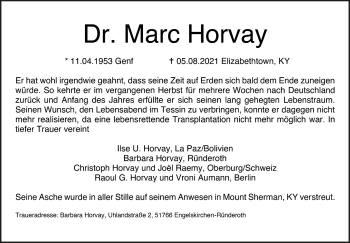 Anzeige von Marc Horvay von  Anzeigen Echo 
