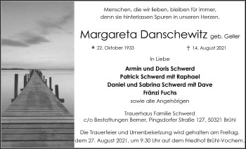 Anzeige von Margareta Danschewitz von  Schlossbote/Werbekurier 