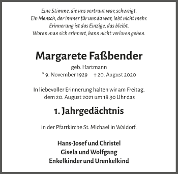 Anzeige von Margarete Faßbender von  Schaufenster/Blickpunkt 
