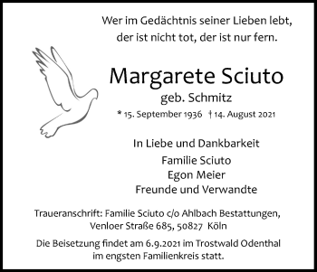 Anzeige von Margarete Sciuto von Kölner Stadt-Anzeiger / Kölnische Rundschau / Express