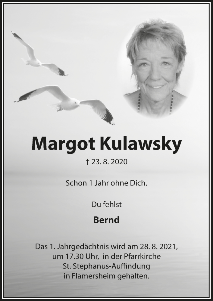  Traueranzeige für Margot Kulawsky vom 21.08.2021 aus  Blickpunkt Euskirchen 