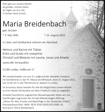 Anzeige von Maria Breidenbach von Kölner Stadt-Anzeiger / Kölnische Rundschau / Express