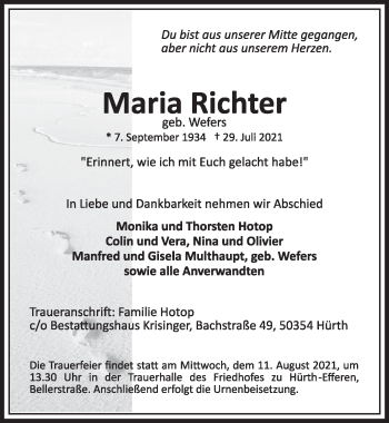 Anzeige von Maria Richter von  Wochenende 